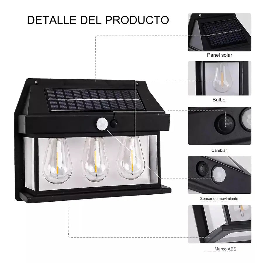 Apliqué Solar Impermeable con Sensor 3 Led